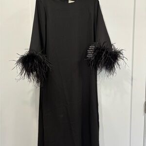 Tuckernuck Black Midi Dress with Feather Cuffs